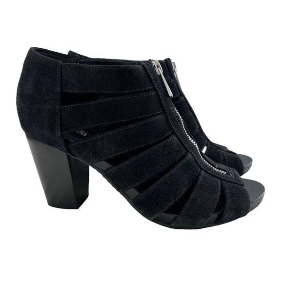 Michael Kors Sherry Black Suede Strappy Cage Staked Heel Sandals Women’s Size 9M - Picture 3 of 16